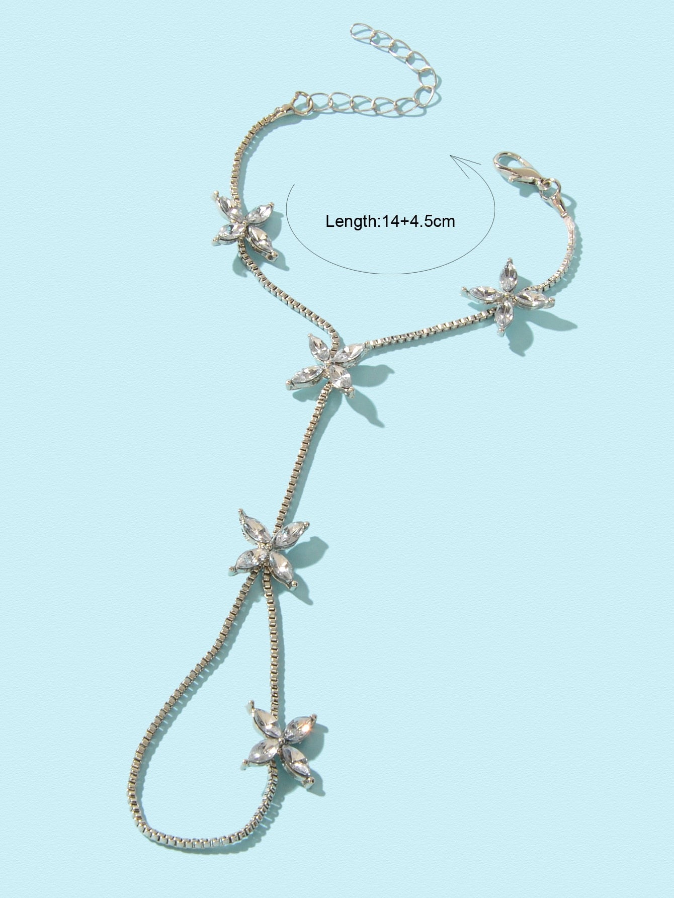 Diamond-Encrusted Chain Ring Connected Hand Wrist Bracelet